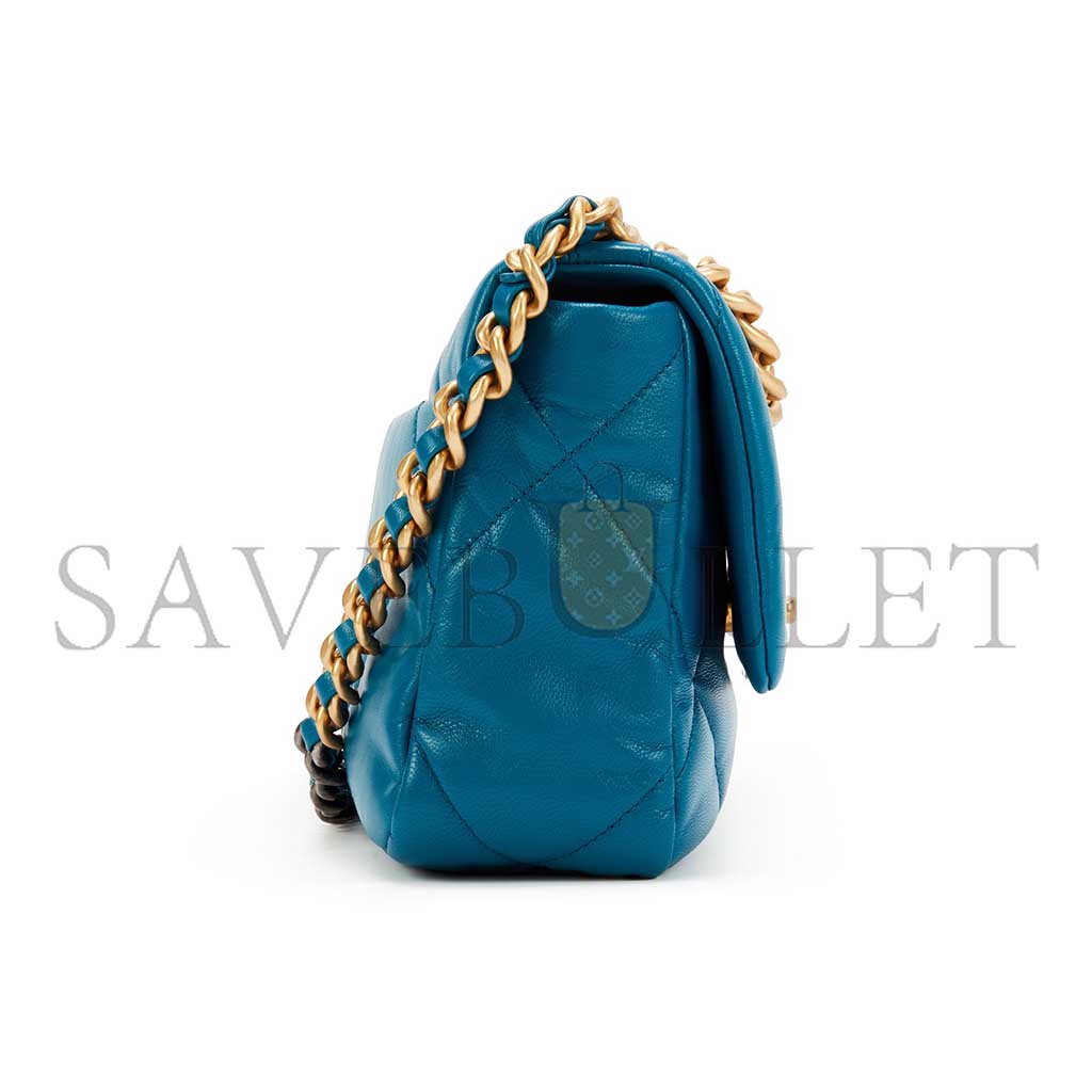 CHANEL 19 FLAP BAG IN TEAL BLUE LAMBSKIN AS1160 (26*16*9cm)